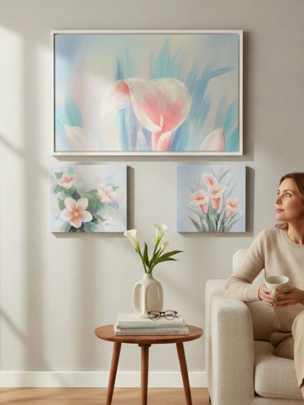 3 Piece Hand Painted Calla Lily/ Magnolia Canvas Paintings Set
